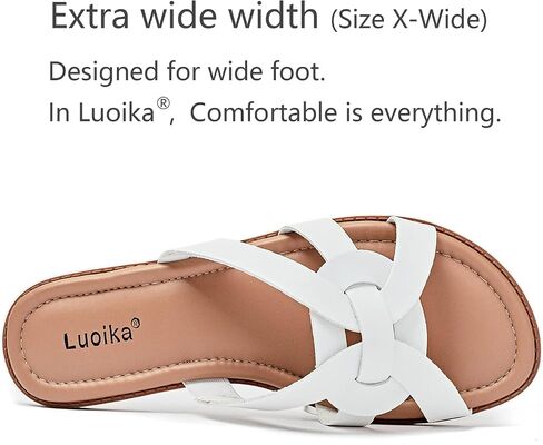 Luoika Women's Wide Width Flat Slides Sandals. | Wide Width, Slip-on, Lightweight, Comfort, Casual, Traveling, Daily Wear, Dress, Summer Beach Shoes in Saudi Arabia