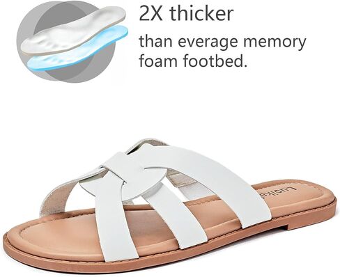 Luoika Women's Wide Width Flat Slides Sandals. | Wide Width, Slip-on, Lightweight, Comfort, Casual, Traveling, Daily Wear, Dress, Summer Beach Shoes in Saudi Arabia