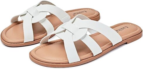 Luoika Women's Wide Width Flat Slides Sandals. | Wide Width, Slip-on, Lightweight, Comfort, Casual, Traveling, Daily Wear, Dress, Summer Beach Shoes in Saudi Arabia