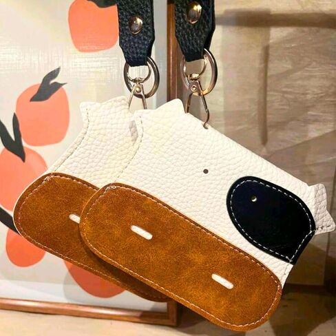 Coin Pouch Keychain, Coin Purse Key Holder, Cow Keychain, Card Holder, Cute Slim Small Unique, PU Leather Keyring (Cow A) in Saudi Arabia