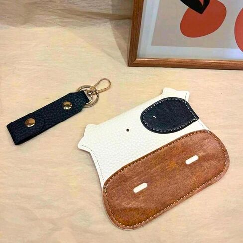 Coin Pouch Keychain, Coin Purse Key Holder, Cow Keychain, Card Holder, Cute Slim Small Unique, PU Leather Keyring (Cow A) in Saudi Arabia