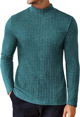 Ekouaer Men's Long Sleeve Shirts Mock Turtleneck Underwear Tops Fleece Ribbed Knit Pullover Sweater Basic Thermal Sweatshirts in Saudi Arabia