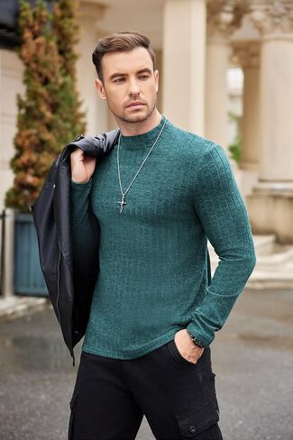 Ekouaer Men's Long Sleeve Shirts Mock Turtleneck Underwear Tops Fleece Ribbed Knit Pullover Sweater Basic Thermal Sweatshirts in Saudi Arabia