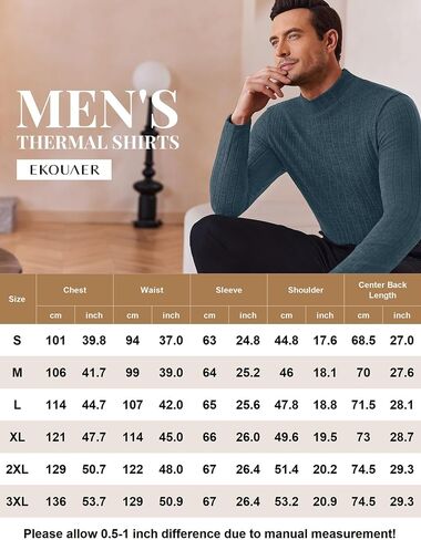 Ekouaer Men's Long Sleeve Shirts Mock Turtleneck Underwear Tops Fleece Ribbed Knit Pullover Sweater Basic Thermal Sweatshirts in Saudi Arabia