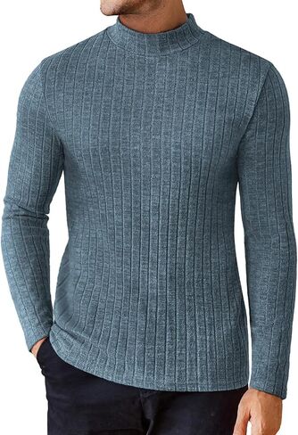 Ekouaer Men's Long Sleeve Shirts Mock Turtleneck Underwear Tops Fleece Ribbed Knit Pullover Sweater Basic Thermal Sweatshirts in Saudi Arabia