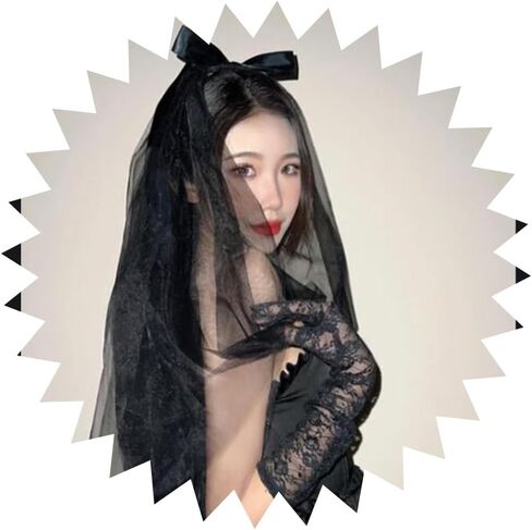 Ursumy Black Lace Veil Short Bridal Veils Bowknot Halloween Brides Soft Tulle Bridal Veils with Comb in Saudi Arabia