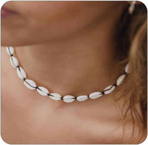 Handmade Puka Shell Necklace for Women Adjustable Summer Necklace Natural Sea Shell Collar Necklace Summer Jewelry for Women in Saudi Arabia