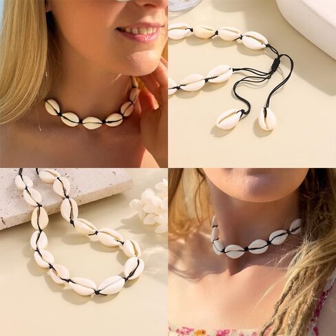 Handmade Puka Shell Necklace for Women Adjustable Summer Necklace Natural Sea Shell Collar Necklace Summer Jewelry for Women in Saudi Arabia