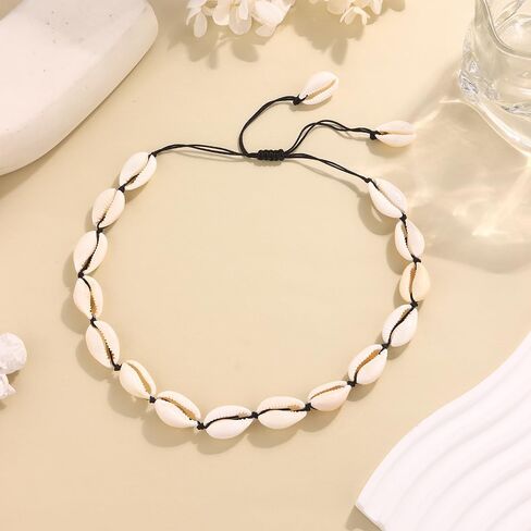 Handmade Puka Shell Necklace for Women Adjustable Summer Necklace Natural Sea Shell Collar Necklace Summer Jewelry for Women in Saudi Arabia