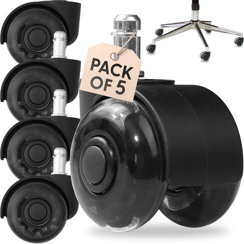 Rubber Office Chair Wheels Replacement - Set of 5 Universal Fit Chair Caster Wheels - Smooth and Quiet Desk Chair Wheels in Saudi Arabia