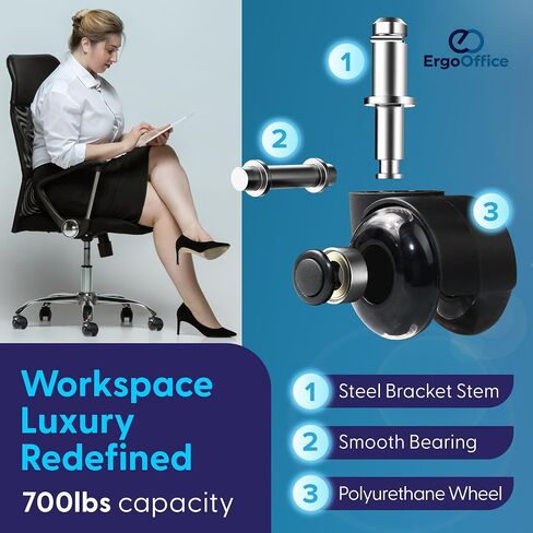 Rubber Office Chair Wheels Replacement - Set of 5 Universal Fit Chair Caster Wheels - Smooth and Quiet Desk Chair Wheels in Saudi Arabia