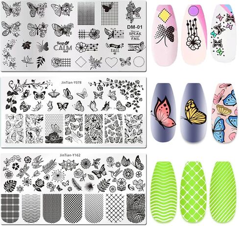 LoveOurHome Nail Stamping Plate Kit Flower Butterfly Lace Animal Fingernails Template Stencil Stamps Plate Silicone Stamper Scraper Manicure Design Tools Set (Butterfly) in Saudi Arabia
