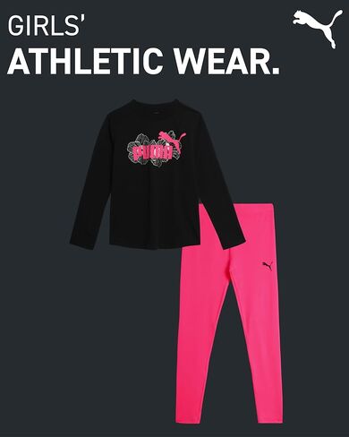 PUMA Girls' Active Leggings Set - 2 Piece Performance Long Sleeve Tee and Athletic Leggings - Girls Activewear Sets (S-L) in Saudi Arabia