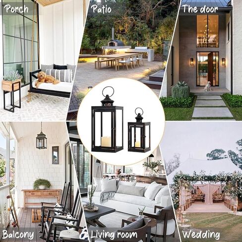 DECORKEY Large Lantern Decorative Outdoor & Indoor, Set of 2 (14’’&10’’) Metal Candle Lanterns Decor, Vintage Hanging Candle Holder for Front Porch Patio Wedding Farmhouse Home, Spring Decoration in Saudi Arabia