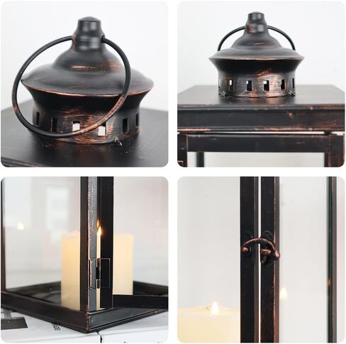 DECORKEY Large Lantern Decorative Outdoor & Indoor, Set of 2 (14’’&10’’) Metal Candle Lanterns Decor, Vintage Hanging Candle Holder for Front Porch Patio Wedding Farmhouse Home, Spring Decoration in Saudi Arabia