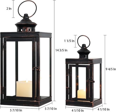DECORKEY Large Lantern Decorative Outdoor & Indoor, Set of 2 (14’’&10’’) Metal Candle Lanterns Decor, Vintage Hanging Candle Holder for Front Porch Patio Wedding Farmhouse Home, Spring Decoration in Saudi Arabia