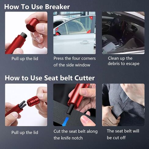 2 Pack Car Safety Hammer and Emergency Window Breaker, Seatbelt Cutter Escape Tool for Car Rescue, Safehammer for Automotive Accidents and Underwater Safety, Black 【Upgraded】 in Saudi Arabia