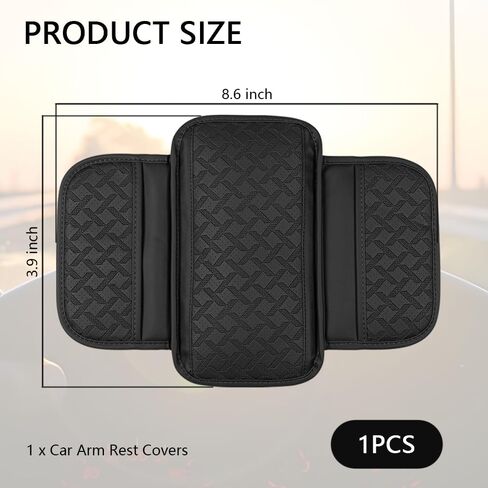 Car Armrest Cover with Pocket Organizer,Leather Middle Console Cover Distributes Elbow Stress,Upgraded Center Console Armrest Cover Increase Car Storage for Most Cars (Black) in Saudi Arabia