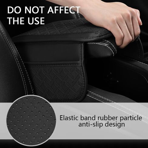 Car Armrest Cover with Pocket Organizer,Leather Middle Console Cover Distributes Elbow Stress,Upgraded Center Console Armrest Cover Increase Car Storage for Most Cars (Black) in Saudi Arabia