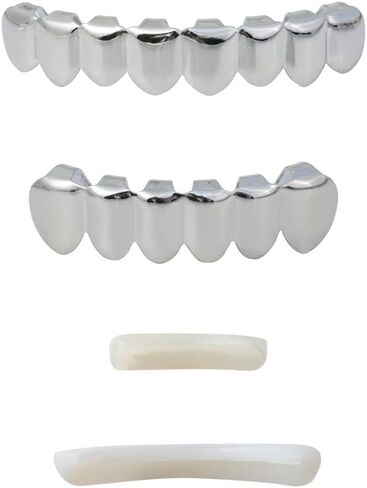 Silver Grills for Your Teeth 18K Silver Plated Hip Hop Custom Fit Polished Teeth Grillz for Men and Women in Saudi Arabia