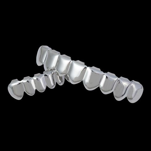 Silver Grills for Your Teeth 18K Silver Plated Hip Hop Custom Fit Polished Teeth Grillz for Men and Women in Saudi Arabia