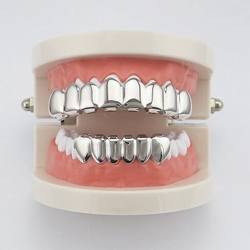 Silver Grills for Your Teeth 18K Silver Plated Hip Hop Custom Fit Polished Teeth Grillz for Men and Women in Saudi Arabia
