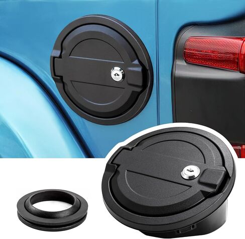 Gas Cap Cover Fuel Tank Door for 2018-2023 2024 Jeep Wrangler JL JLU 2/4 Door, Banhao ABS + Aluminum Alloy Construction, Black in Saudi Arabia