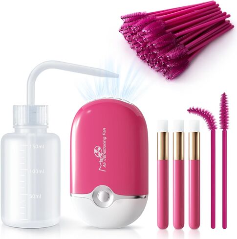 Lash Fan Eyelash Extension Supplies with USB Mini Portable Fans 3 Lash Shampoo Brush 50 Eyelash Mascara Brushes 1 Plastic Wash Bottle for Lash Extension（Black） in Saudi Arabia