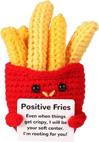 Funny Positive Fries, 3.94 Inch Positive Potato Creative Cute Wool Crochet Doll Knitted Toy with Positive Card Emotional Support Gift for Friends Kids Holiday Birthday Decor Encouragement in Saudi Arabia