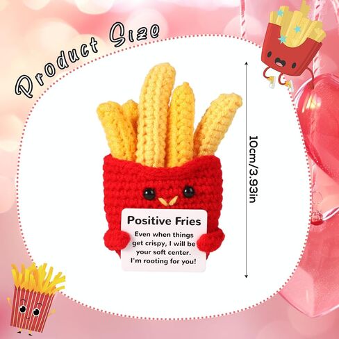 Funny Positive Fries, 3.94 Inch Positive Potato Creative Cute Wool Crochet Doll Knitted Toy with Positive Card Emotional Support Gift for Friends Kids Holiday Birthday Decor Encouragement in Saudi Arabia