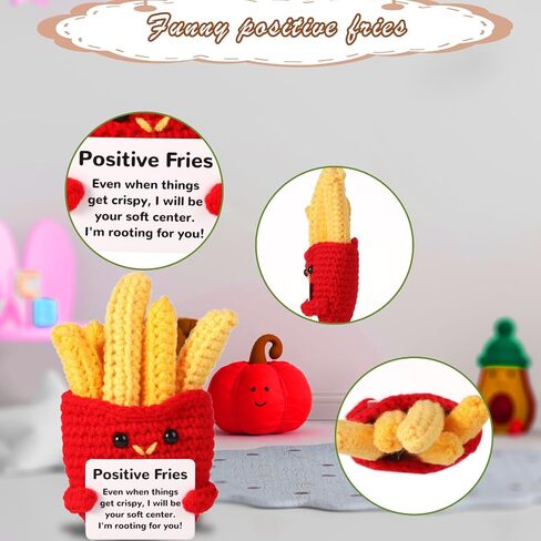 Funny Positive Fries, 3.94 Inch Positive Potato Creative Cute Wool Crochet Doll Knitted Toy with Positive Card Emotional Support Gift for Friends Kids Holiday Birthday Decor Encouragement in Saudi Arabia