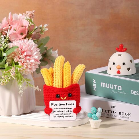 Funny Positive Fries, 3.94 Inch Positive Potato Creative Cute Wool Crochet Doll Knitted Toy with Positive Card Emotional Support Gift for Friends Kids Holiday Birthday Decor Encouragement in Saudi Arabia