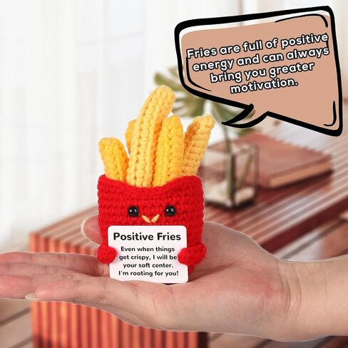 Funny Positive Fries, 3.94 Inch Positive Potato Creative Cute Wool Crochet Doll Knitted Toy with Positive Card Emotional Support Gift for Friends Kids Holiday Birthday Decor Encouragement in Saudi Arabia