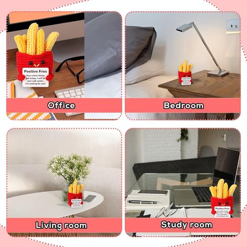 Funny Positive Fries, 3.94 Inch Positive Potato Creative Cute Wool Crochet Doll Knitted Toy with Positive Card Emotional Support Gift for Friends Kids Holiday Birthday Decor Encouragement in Saudi Arabia