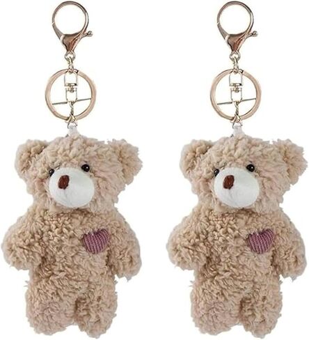 2Pcs Brown Bear Pink Heart Mini Plush Keychain, Plush Keychain Soft Cotton Key Chain DIY Keychain Crafts Stuffed Animals, Bear Keychain, Car Accessories, Car Keychain in Saudi Arabia