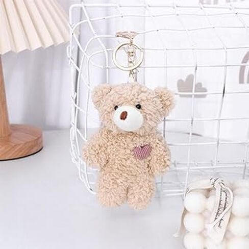 2Pcs Brown Bear Pink Heart Mini Plush Keychain, Plush Keychain Soft Cotton Key Chain DIY Keychain Crafts Stuffed Animals, Bear Keychain, Car Accessories, Car Keychain in Saudi Arabia
