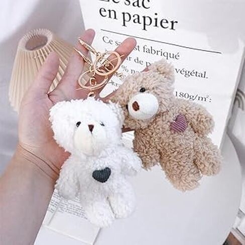 2Pcs Brown Bear Pink Heart Mini Plush Keychain, Plush Keychain Soft Cotton Key Chain DIY Keychain Crafts Stuffed Animals, Bear Keychain, Car Accessories, Car Keychain in Saudi Arabia