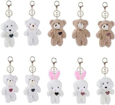 2Pcs Brown Bear Pink Heart Mini Plush Keychain, Plush Keychain Soft Cotton Key Chain DIY Keychain Crafts Stuffed Animals, Bear Keychain, Car Accessories, Car Keychain in Saudi Arabia