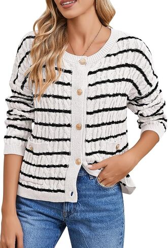 الوردي الملكة المرأة كابل متماسكة سترة سترة 2024 الخريف طويلة الأكمام Crewneck زر أسفل شريط دافئ بالأزرار ملابس خارجية in Saudi Arabia