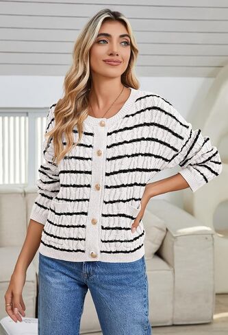 الوردي الملكة المرأة كابل متماسكة سترة سترة 2024 الخريف طويلة الأكمام Crewneck زر أسفل شريط دافئ بالأزرار ملابس خارجية in Saudi Arabia