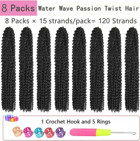 Short Passion Twist Hair 12 Inch 8 Packs Passion Twist Crochet Hair For Women Curly Water Wave Braiding Hair Spring Twist Hair Crochet Braids Synthetic Hair Extension (12 Inch (Pack of 8), 1B#) in Saudi Arabia