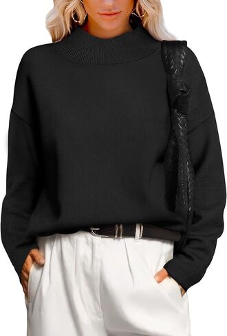 XIEERDUO Fall Sweaters for Women 2024 Turtleneck Oversized Batwing Long Sleeve Knit Pullover Plain/Color Block in Saudi Arabia