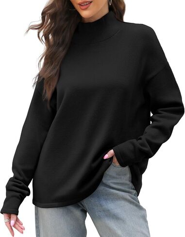 XIEERDUO Fall Sweaters for Women 2024 Turtleneck Oversized Batwing Long Sleeve Knit Pullover Plain/Color Block in Saudi Arabia