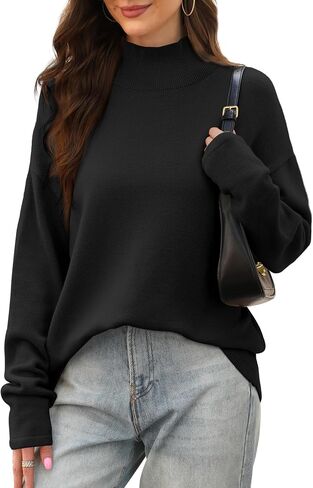 XIEERDUO Fall Sweaters for Women 2024 Turtleneck Oversized Batwing Long Sleeve Knit Pullover Plain/Color Block in Saudi Arabia