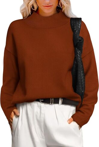 XIEERDUO Fall Sweaters for Women 2024 Turtleneck Oversized Batwing Long Sleeve Knit Pullover Plain/Color Block in Saudi Arabia