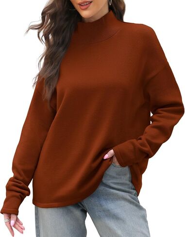XIEERDUO Fall Sweaters for Women 2024 Turtleneck Oversized Batwing Long Sleeve Knit Pullover Plain/Color Block in Saudi Arabia