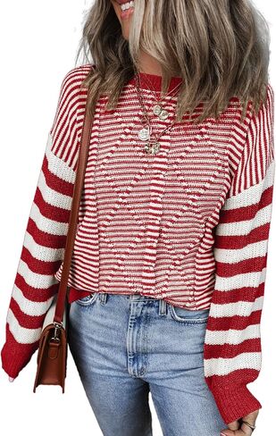 EVALESS Womens Striped Sweaters Fall Winter 2024 Trendy Fashion Cable Knit Pullover Sweater in Saudi Arabia
