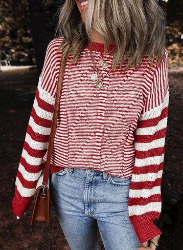 EVALESS Womens Striped Sweaters Fall Winter 2024 Trendy Fashion Cable Knit Pullover Sweater in Saudi Arabia