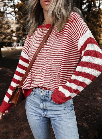 EVALESS Womens Striped Sweaters Fall Winter 2024 Trendy Fashion Cable Knit Pullover Sweater in Saudi Arabia