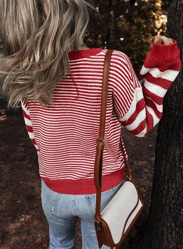 EVALESS Womens Striped Sweaters Fall Winter 2024 Trendy Fashion Cable Knit Pullover Sweater in Saudi Arabia